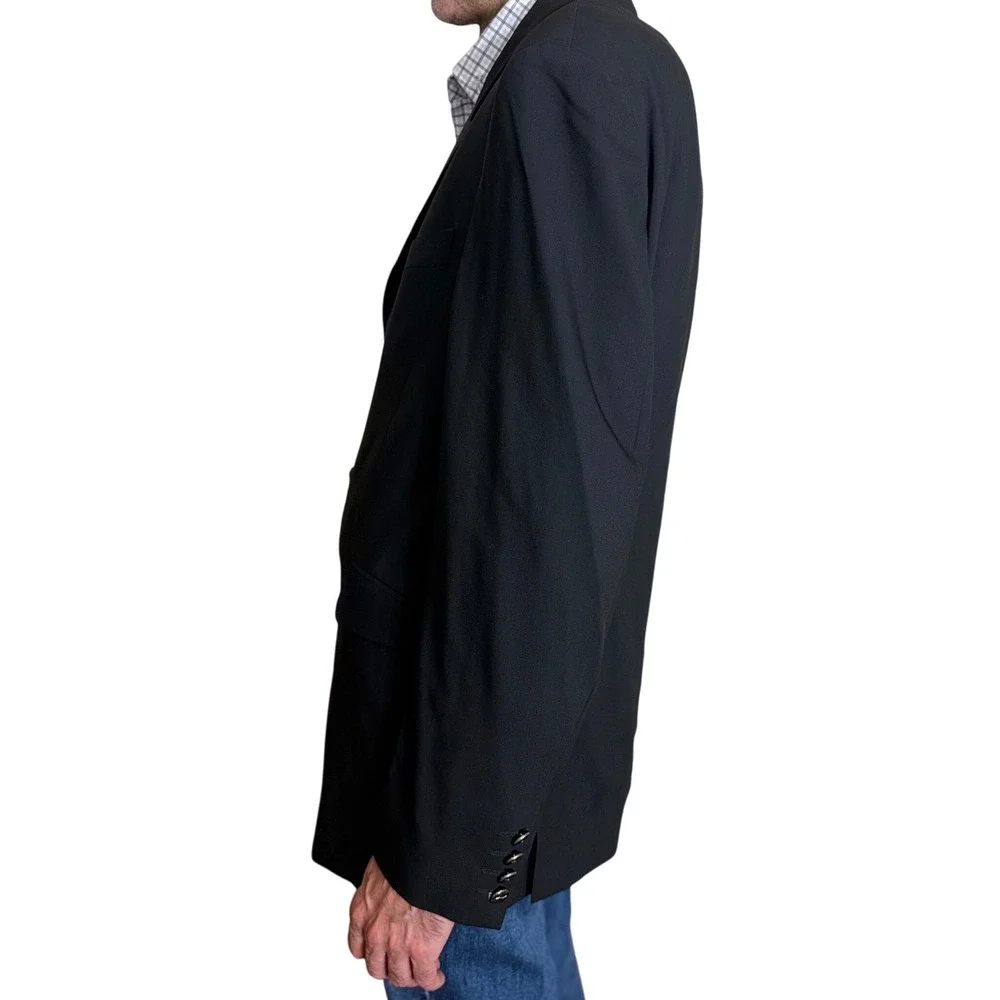 Thierry Mugler Vintage Mens Black Wool Blazer Star Button Made in Italy Size 52